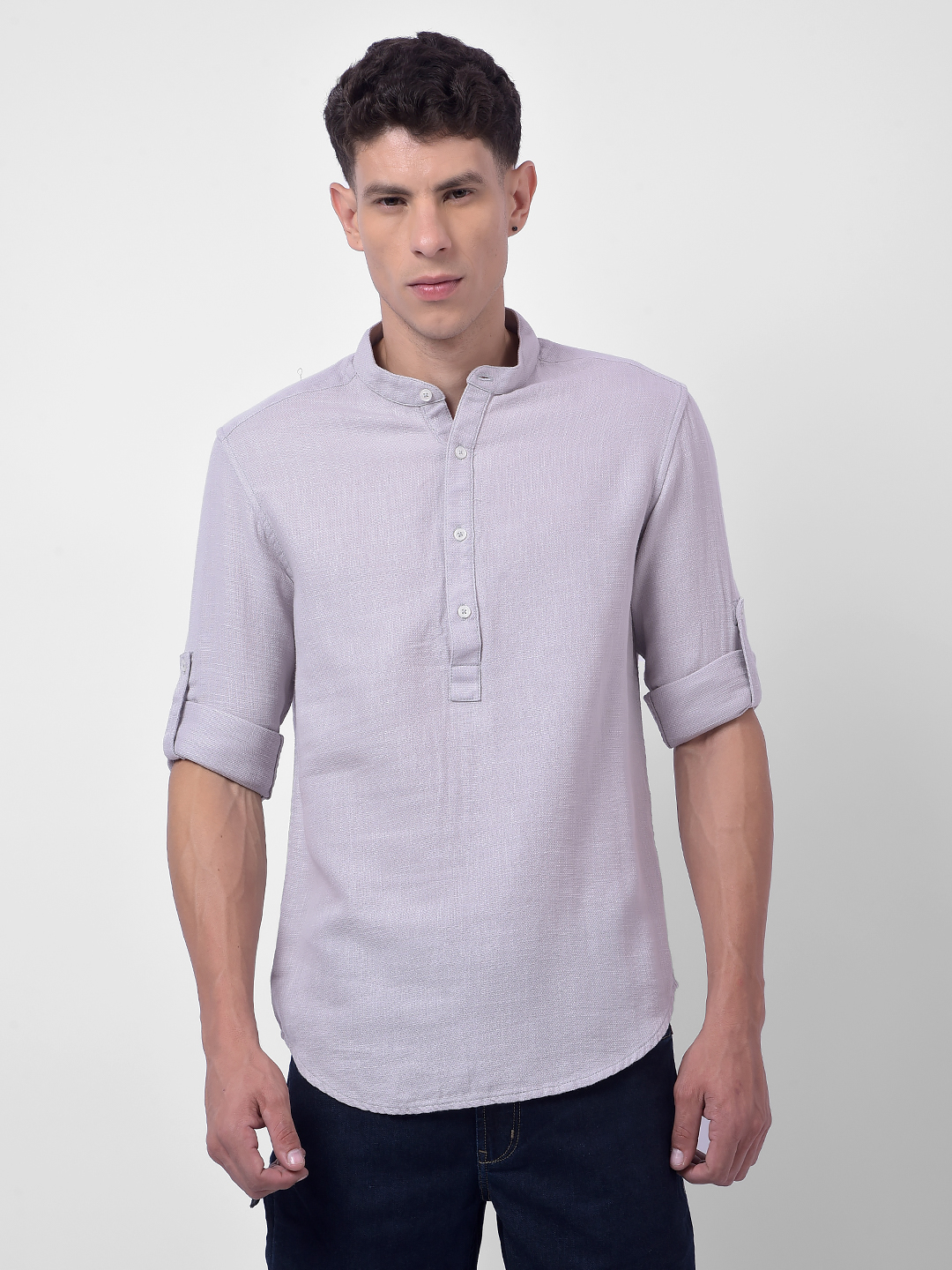 Numero Uno Men Beige Mandarin Collar Regular Fit Shirt